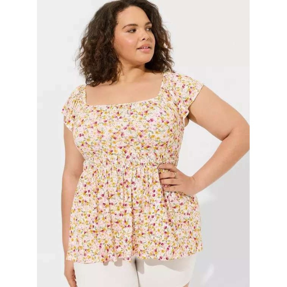 Torrid NEW Supersoft Square Neck Flutter Sleeve Babydoll Top in Sunshine Floral